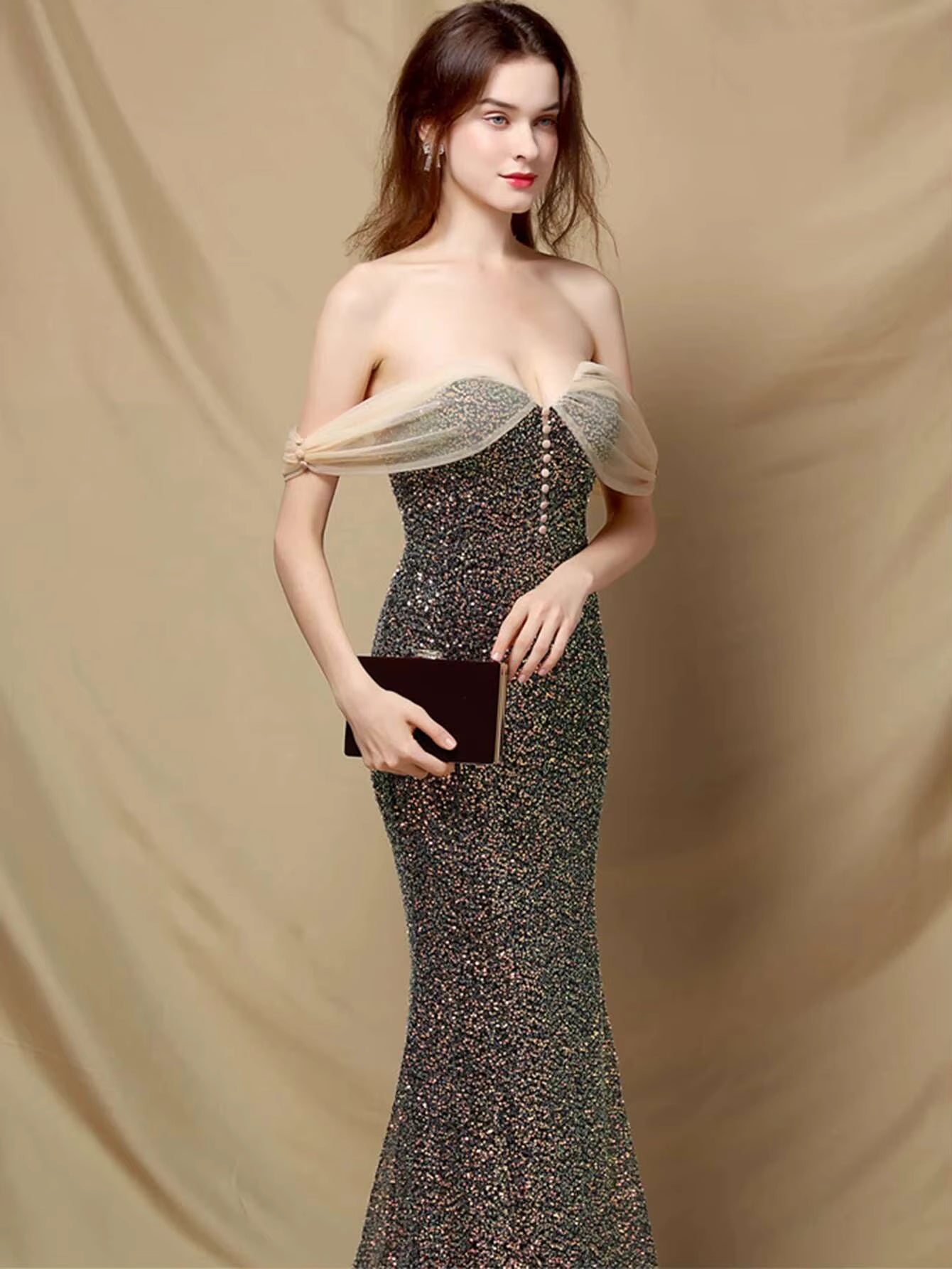 Elegant Sequin Backless Spaghetti Strap prom Long Maxi Dresses