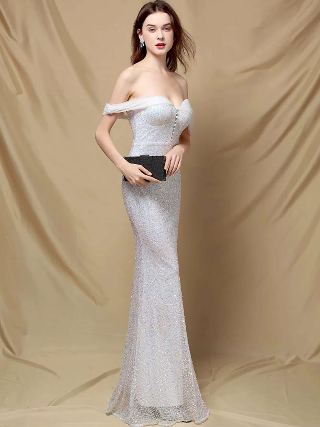 Elegant Sequin Backless Spaghetti Strap prom Long Maxi Dresses