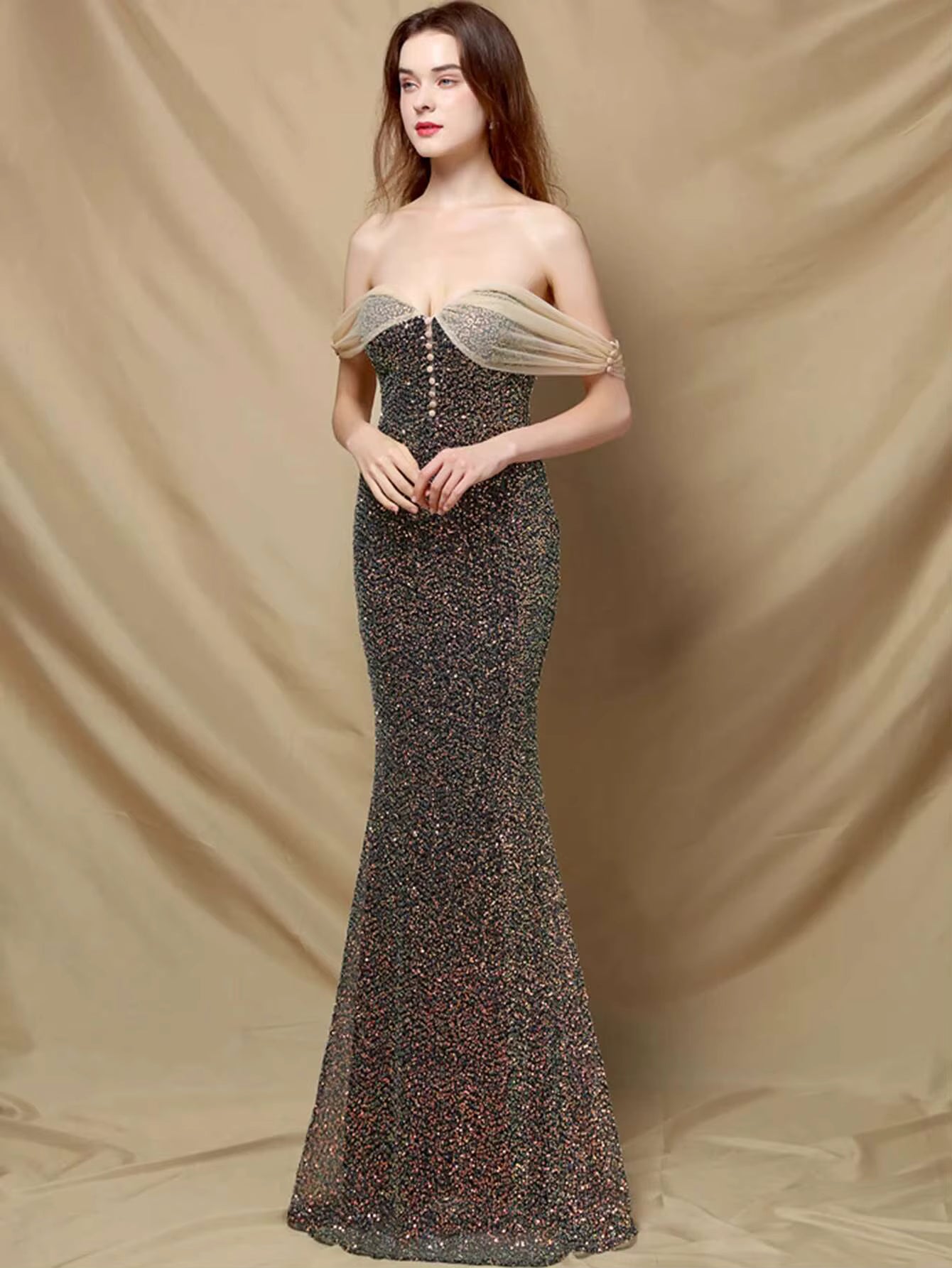 Elegant Sequin Backless Spaghetti Strap prom Long Maxi Dresses