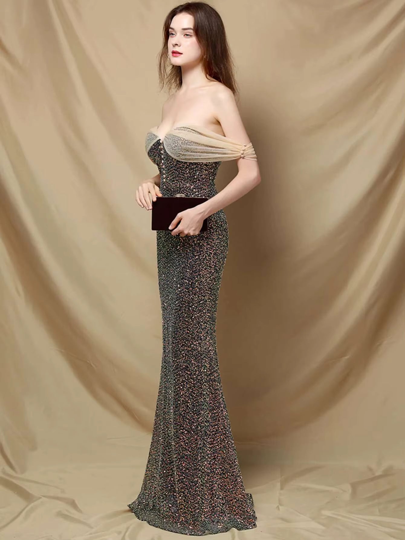 Elegant Sequin Backless Spaghetti Strap prom Long Maxi Dresses