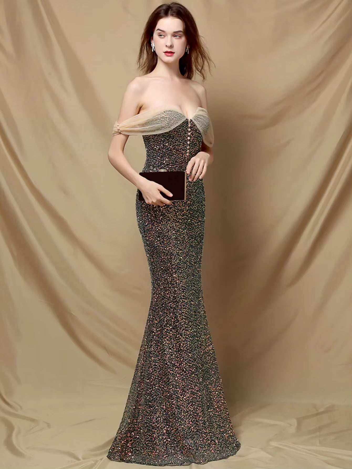 Elegant Sequin Backless Spaghetti Strap prom Long Maxi Dresses