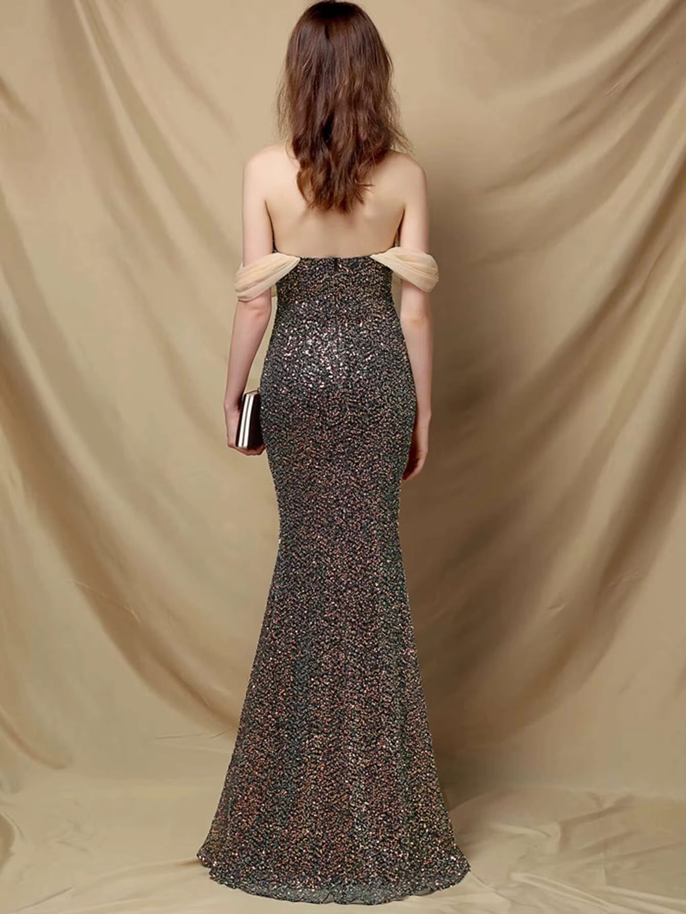 Elegant Sequin Backless Spaghetti Strap prom Long Maxi Dresses