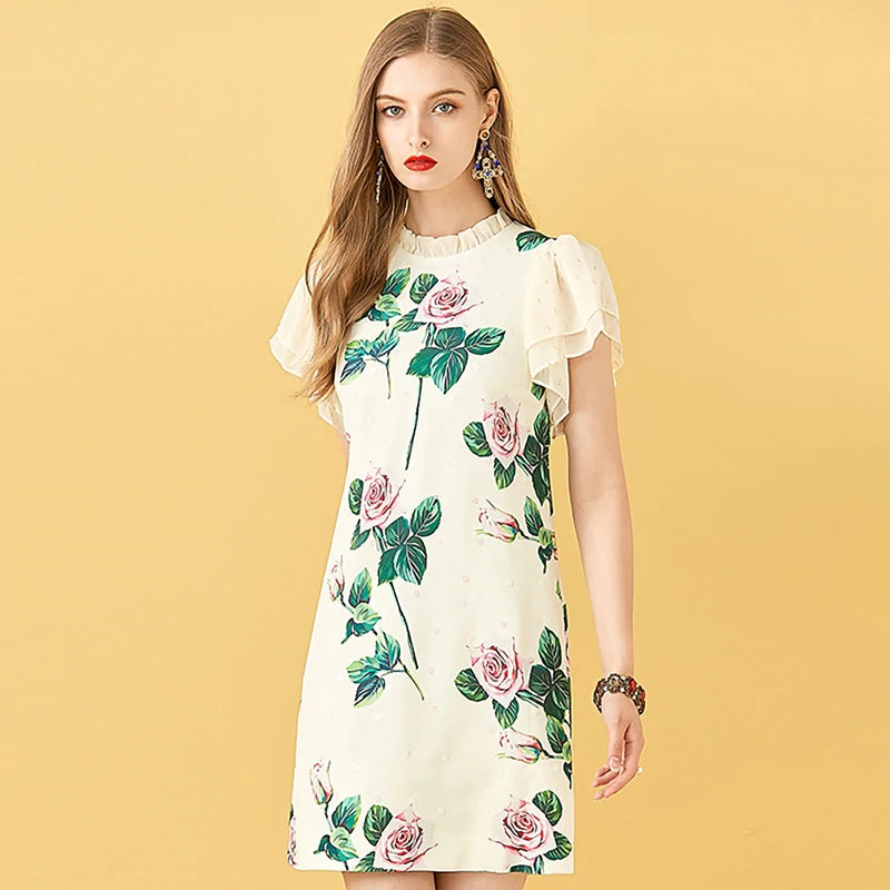 Elegant Sequin Floral Print Chiffon Mini Dresses