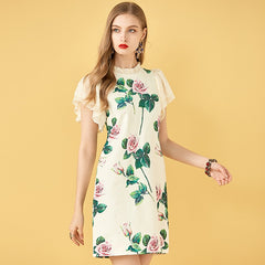 Elegant Sequin Floral Print Chiffon Mini Dresses