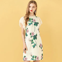 Elegant Sequin Floral Print Chiffon Mini Dresses