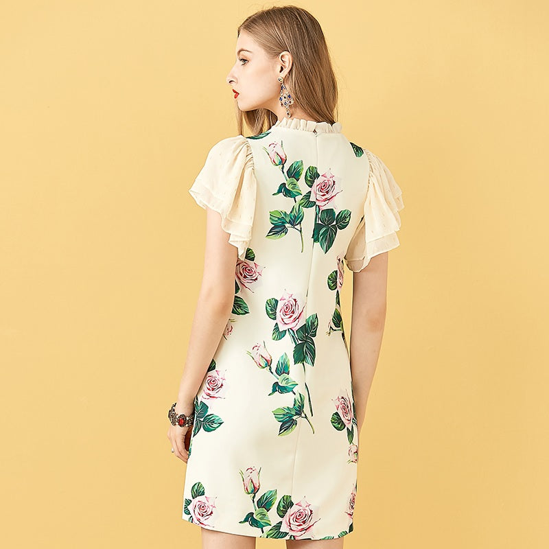 Elegant Sequin Floral Print Chiffon Mini Dresses