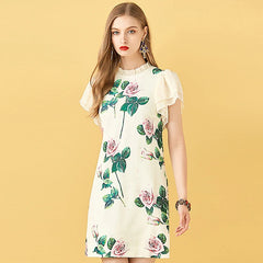 Elegant Sequin Floral Print Chiffon Mini Dresses