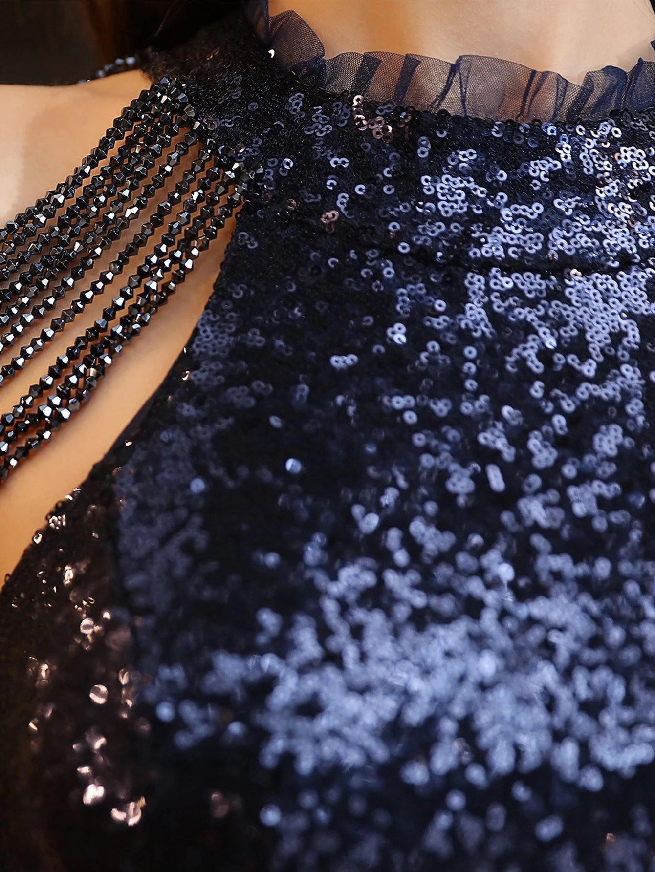 Elegant Sequin Medium Stretch Birthday Prom Long Maxi Dress