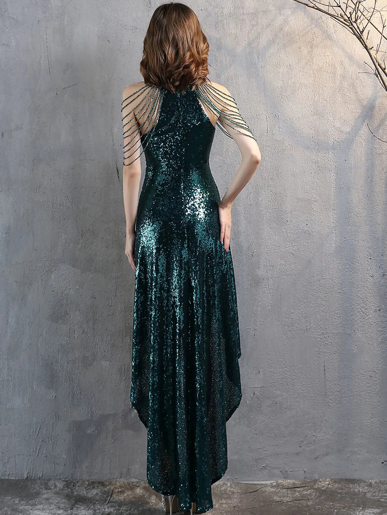 Elegant Sequin Medium Stretch Birthday Prom Long Maxi Dress