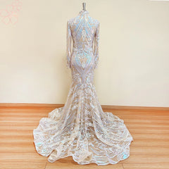 Elegant Sequin Mermaid Evening Long Sleeves Formal Wedding Prom Party Gown