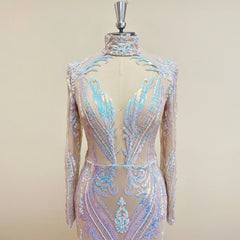 Elegant Sequin Mermaid Evening Long Sleeves Formal Wedding Prom Party Gown