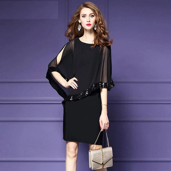 Elegant Sequined Chiffon Office Party Dress