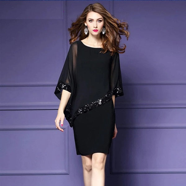 Elegant Sequined Chiffon Office Party Dress
