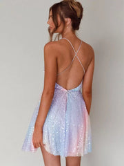 Elegant Sequined Halter Glitter Short Swing Mini Dress