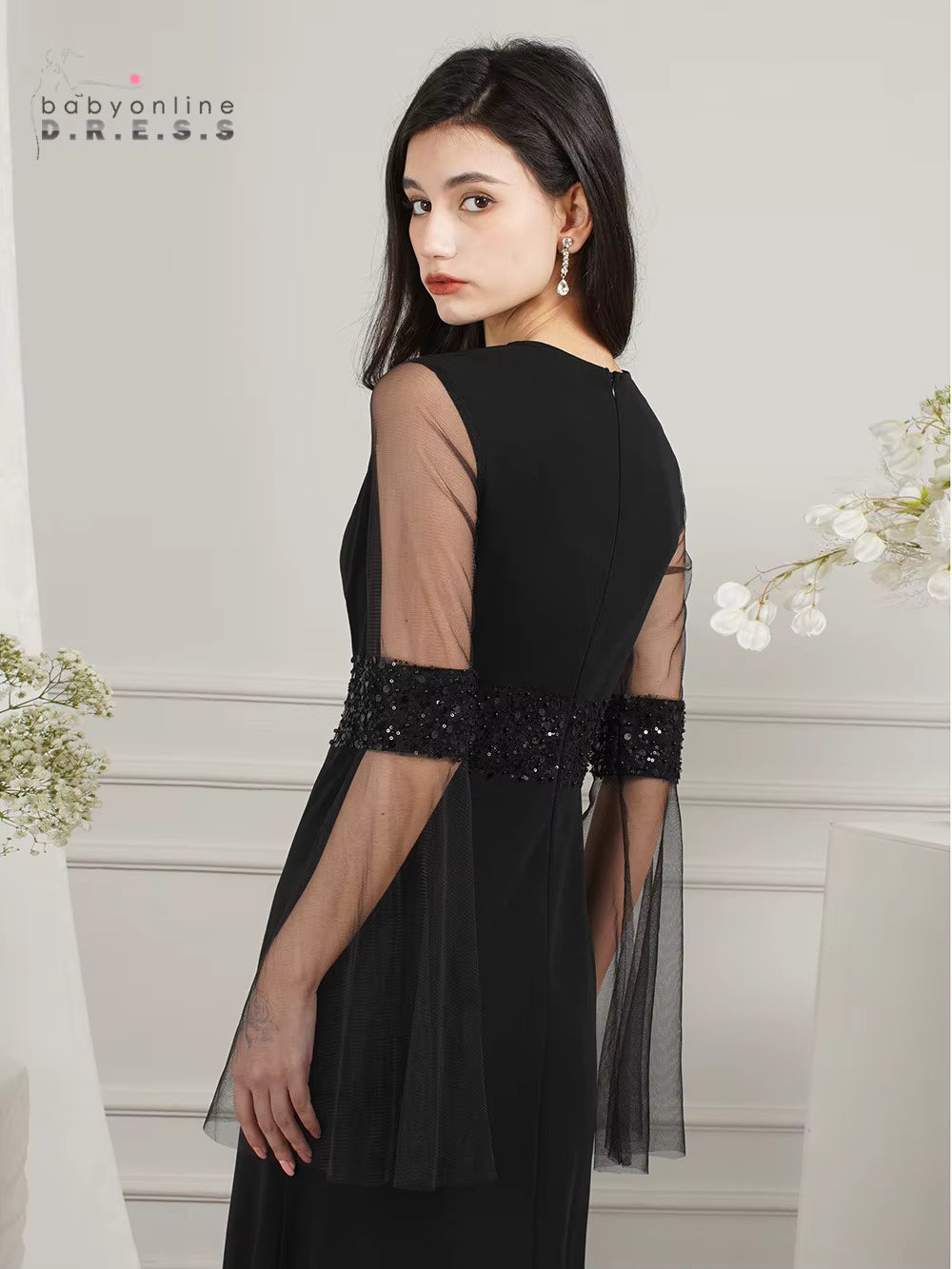 Elegant Sequined O-Neck Mermaid Long Sleeves Prom Formal Evening Maxi Dress