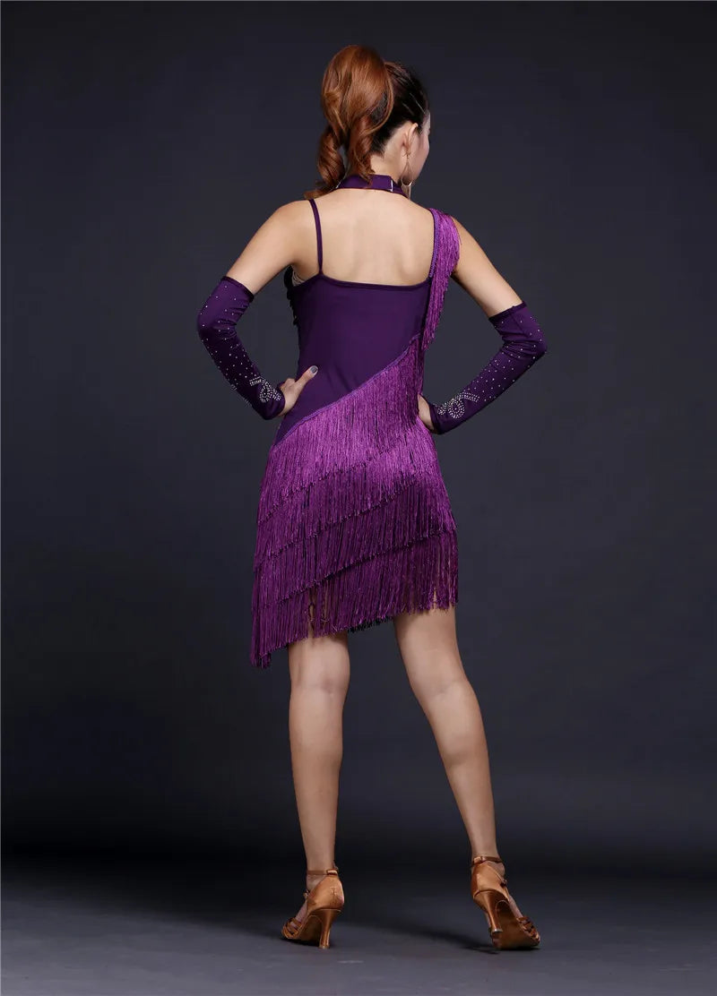 Elegant Sequins Cha Cha Tango Bollywood Dancing Skirt Stage Performance Latin Dance Mini Dresses