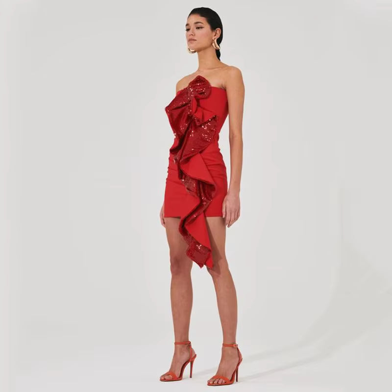 Elegant Sequins Decoration Hugging Nightclub Mini Dress