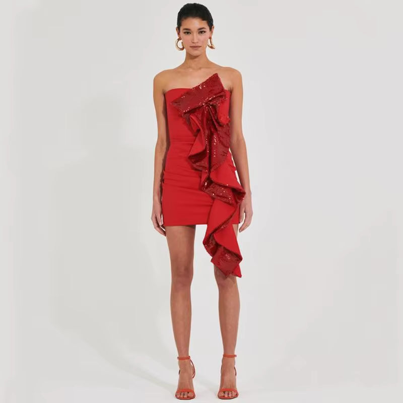 Elegant Sequins Decoration Hugging Nightclub Mini Dress