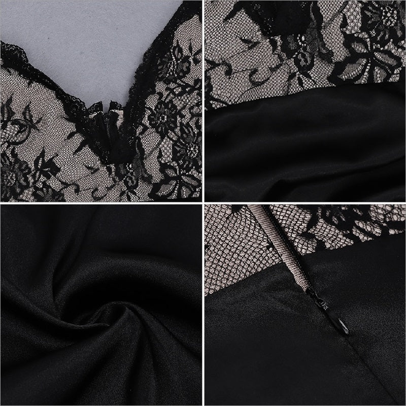 Elegant Evening Party Spaghetti Strap Lace Deep V Club Midi Dress