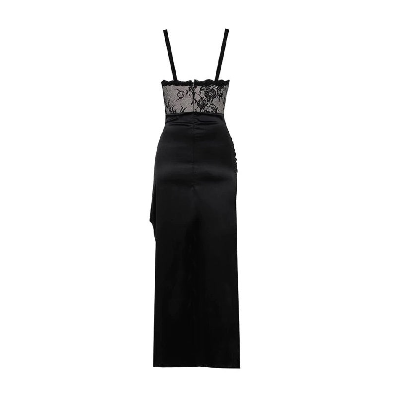 Elegant Evening Party Spaghetti Strap Lace Deep V Club Midi Dress