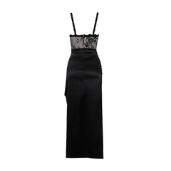 Elegant Evening Party Spaghetti Strap Lace Deep V Club Midi Dress