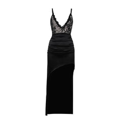Elegant Evening Party Spaghetti Strap Lace Deep V Club Midi Dress