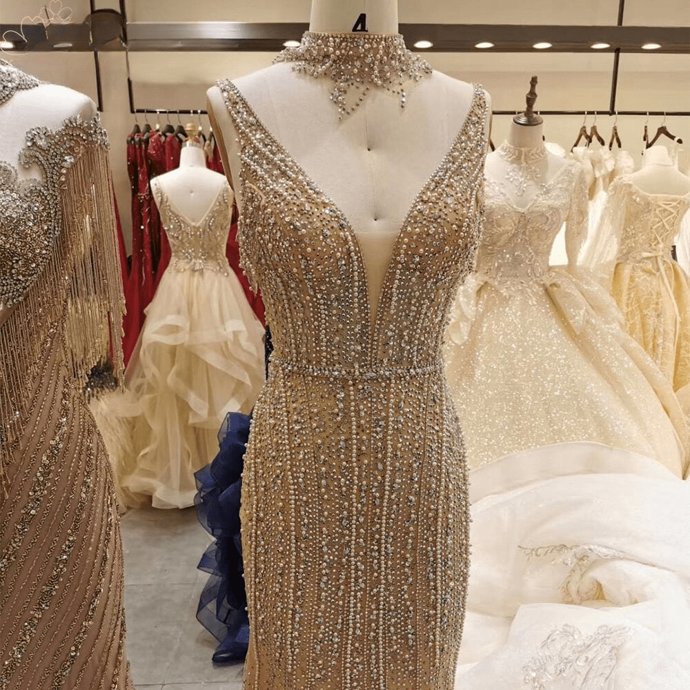 Elegant Evening Night High Neck Long Formal Prom Wedding Party Gowns