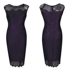 Elegant O-Neck Office Work Lace Slim Sheath Chiffon Dress