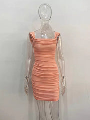 Elegant Strapless Mesh High Waist Dress