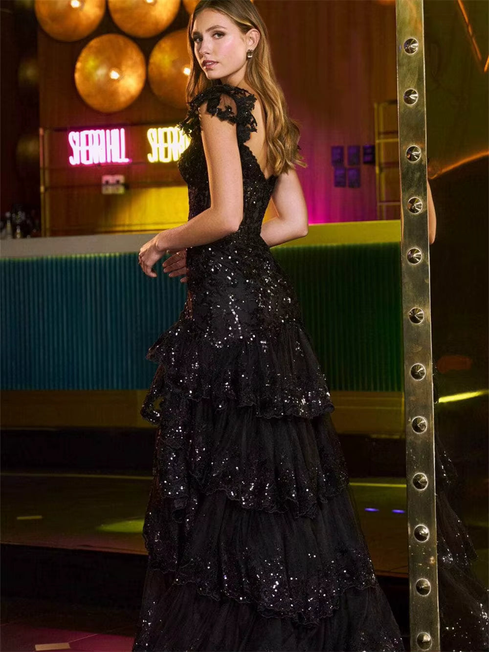 Elegant Sheath Lace High Slit Strapless Floor Length Gown