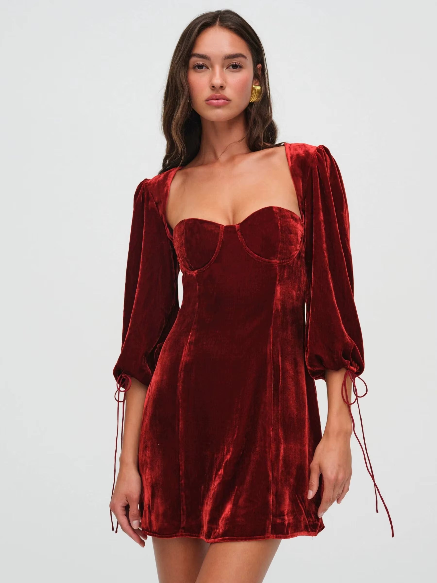 Elegant Sheath Long Sleeved Velvet Hollow Out Backless Mini Dress