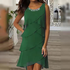 Elegant Sheath O-neck Decorated Layered Chiffon Mini Dress