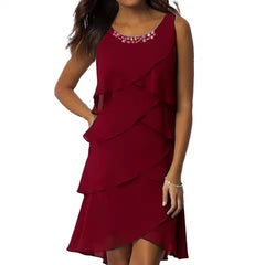 Elegant Sheath O-neck Decorated Layered Chiffon Mini Dress