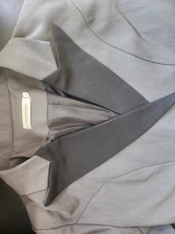 Elegant Sheath Turn-Down Collar Office Style Patchwork Suit Blazer Dress