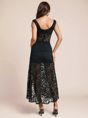 Elegant Sheer Lace Sleeveless Maxi Dress With High Slit
