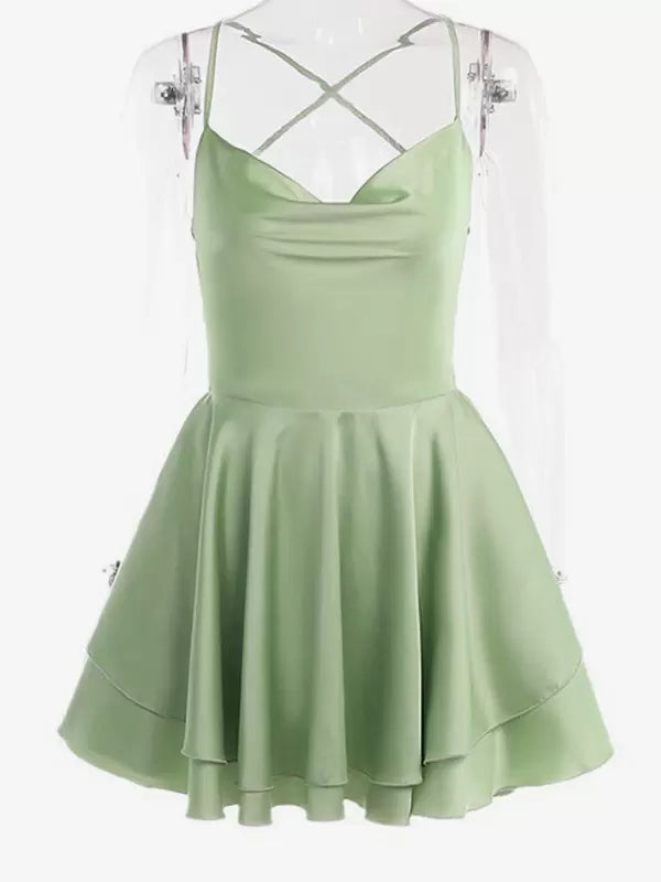 Elegant Short Mini Dress Cowl Neck Short Beach Dress