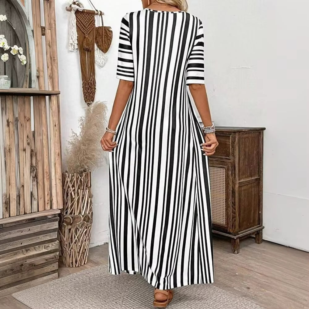 Elegant Short Sleeve Pullover Beach Style Ankle-Length Maxi Dress