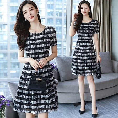 Elegant Short Sleeve Vintage Chiffon Dress