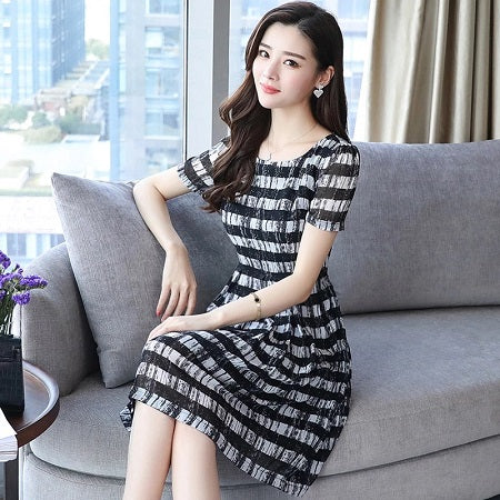 Elegant Short Sleeve Vintage Chiffon Dress