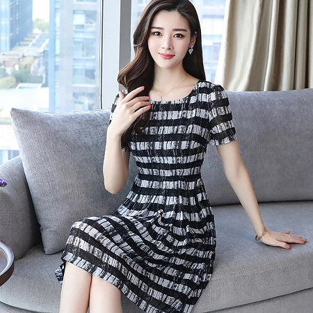 Elegant Short Sleeve Vintage Chiffon Dress