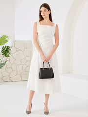 Elegant Side Pockets Square Neck Sleeveless A-Line Midi Dress