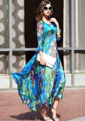 Elegant Silk Print Bohemian Beach Long Maxi Dress
