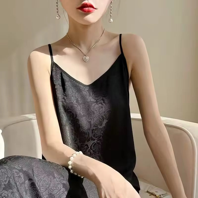Elegant Silk Sleeveless Loose Long Nightie Home Slip Dress