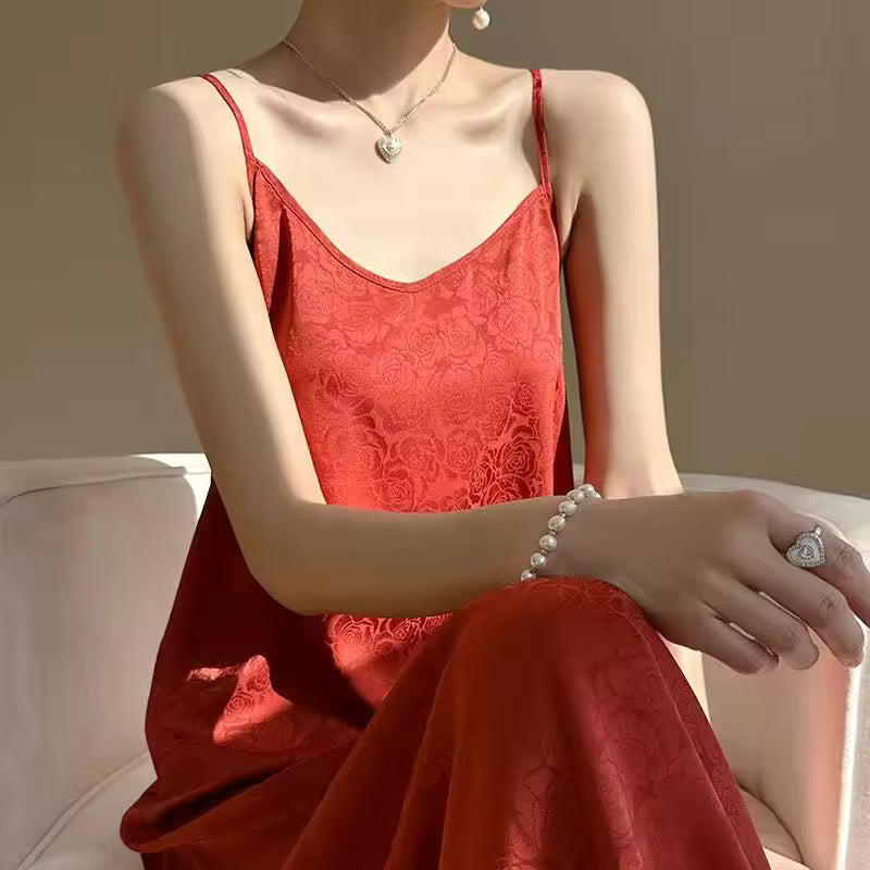 Elegant Silk Sleeveless Loose Long Nightie Home Slip Dress