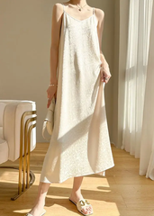 Elegant Silk Sleeveless Loose Long Nightie Home Slip Dress