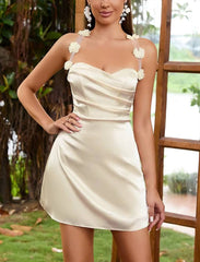 Elegant Single Breasted Sleeveless Floral Halter Satin Mini Dress