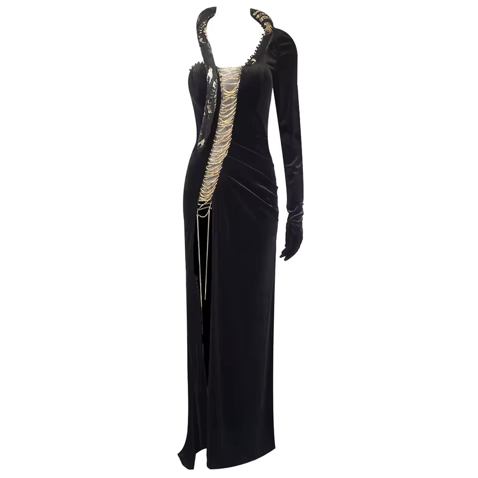 Elegant Single Sleeve Lace Up  Cut Out Laced Long Bodycon Maxi Dress
