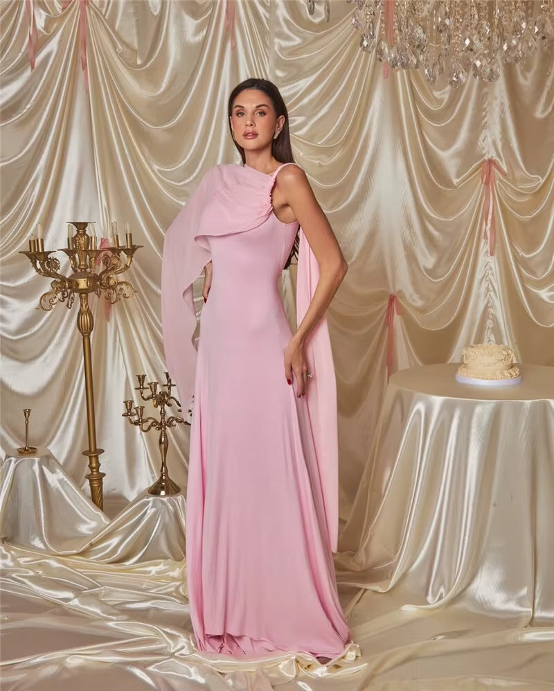 Elegant Skew Collar Off-shoulder Backless Lace-up Cape Sleeve Maxi Dress