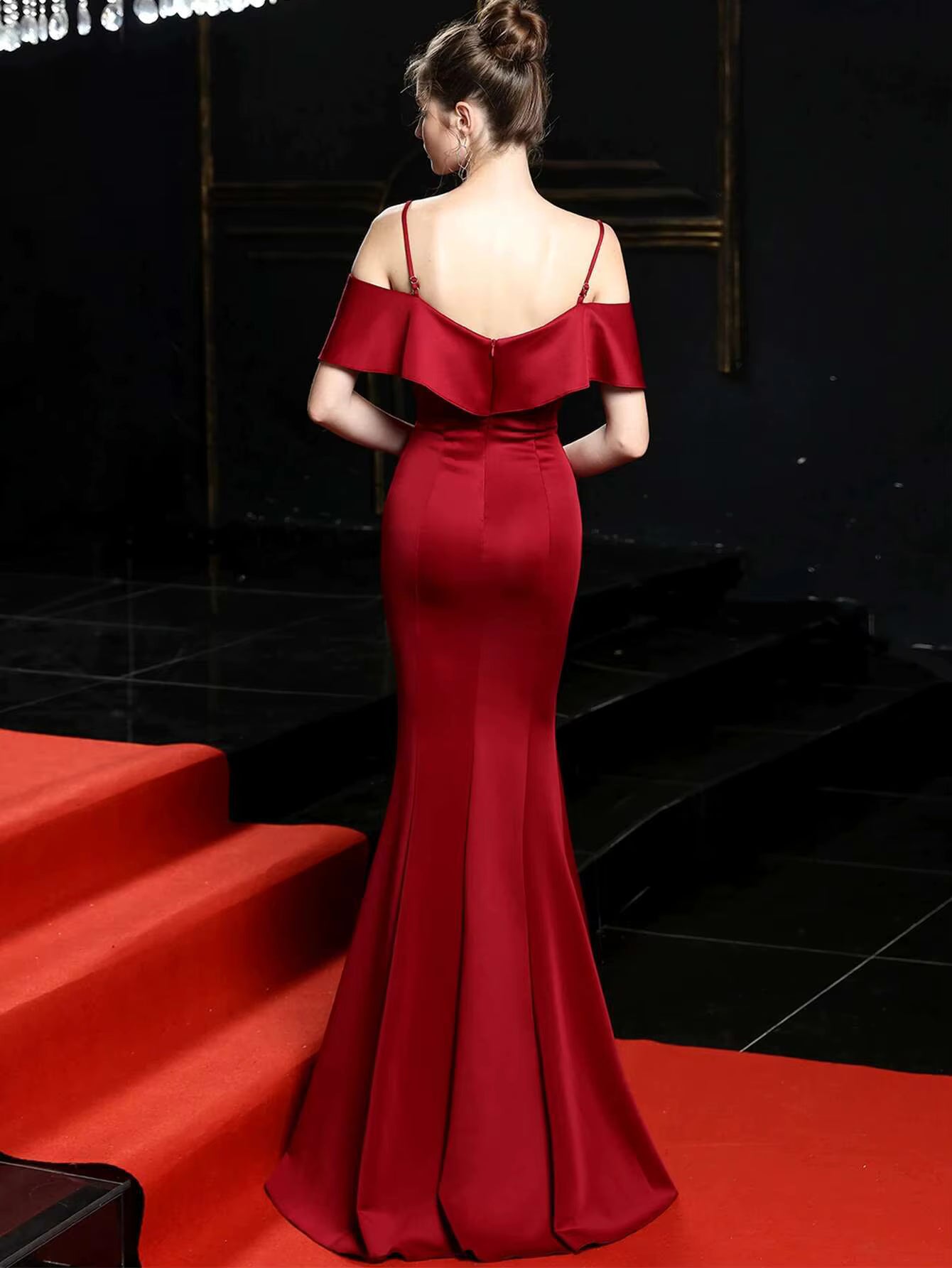 Elegant Slash Neck Backless Bridesmaid Prom Evening Luxury Maxi Dress