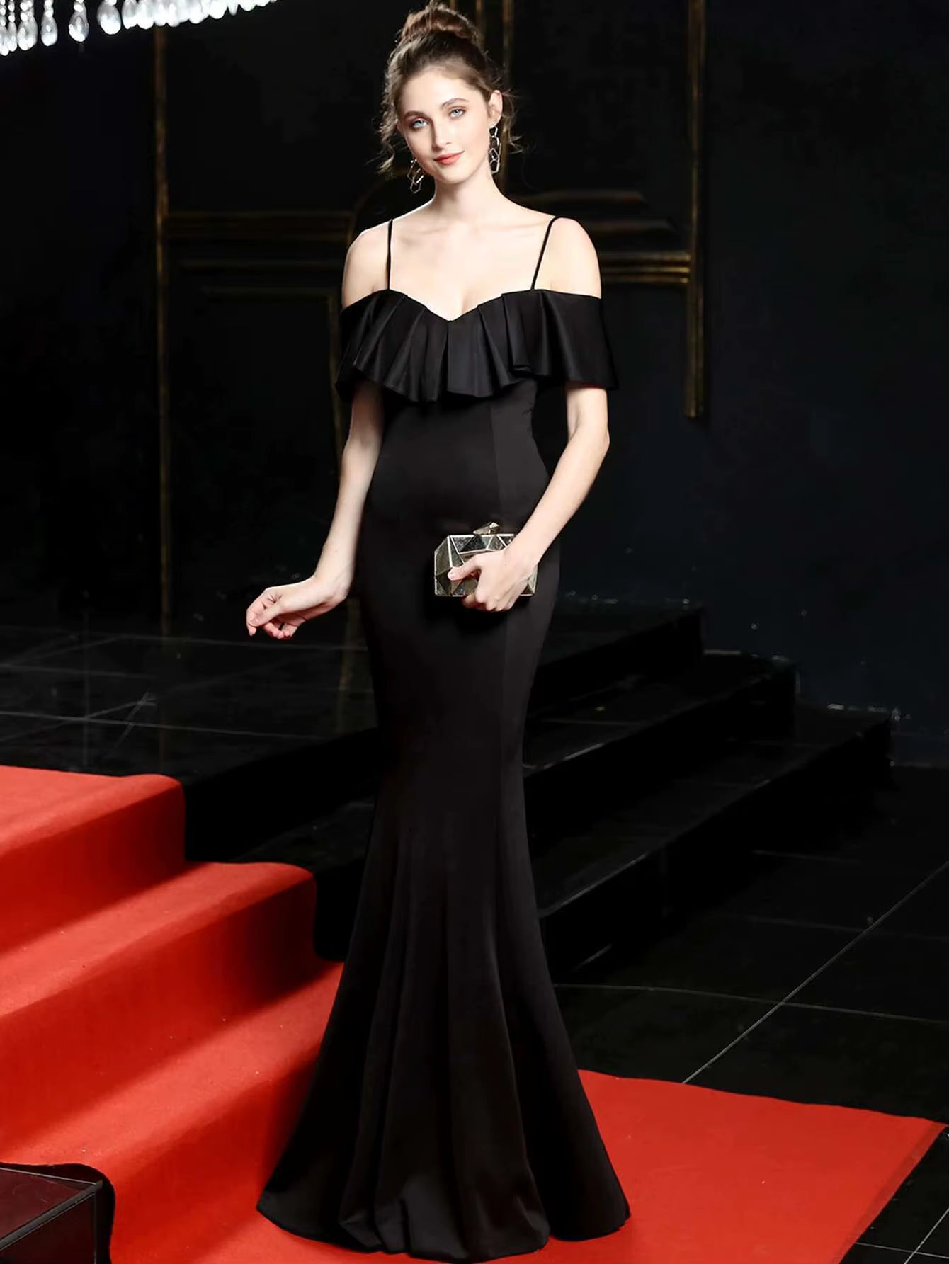 Elegant Slash Neck Backless Bridesmaid Prom Evening Luxury Maxi Dress
